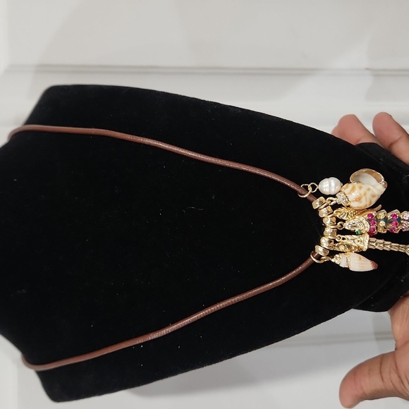 🐚 🔹️ATTERRI  Genuine Leather, With Freshwater Pearl 22" Cubic Z Shell necklace - Picture 6 of 6